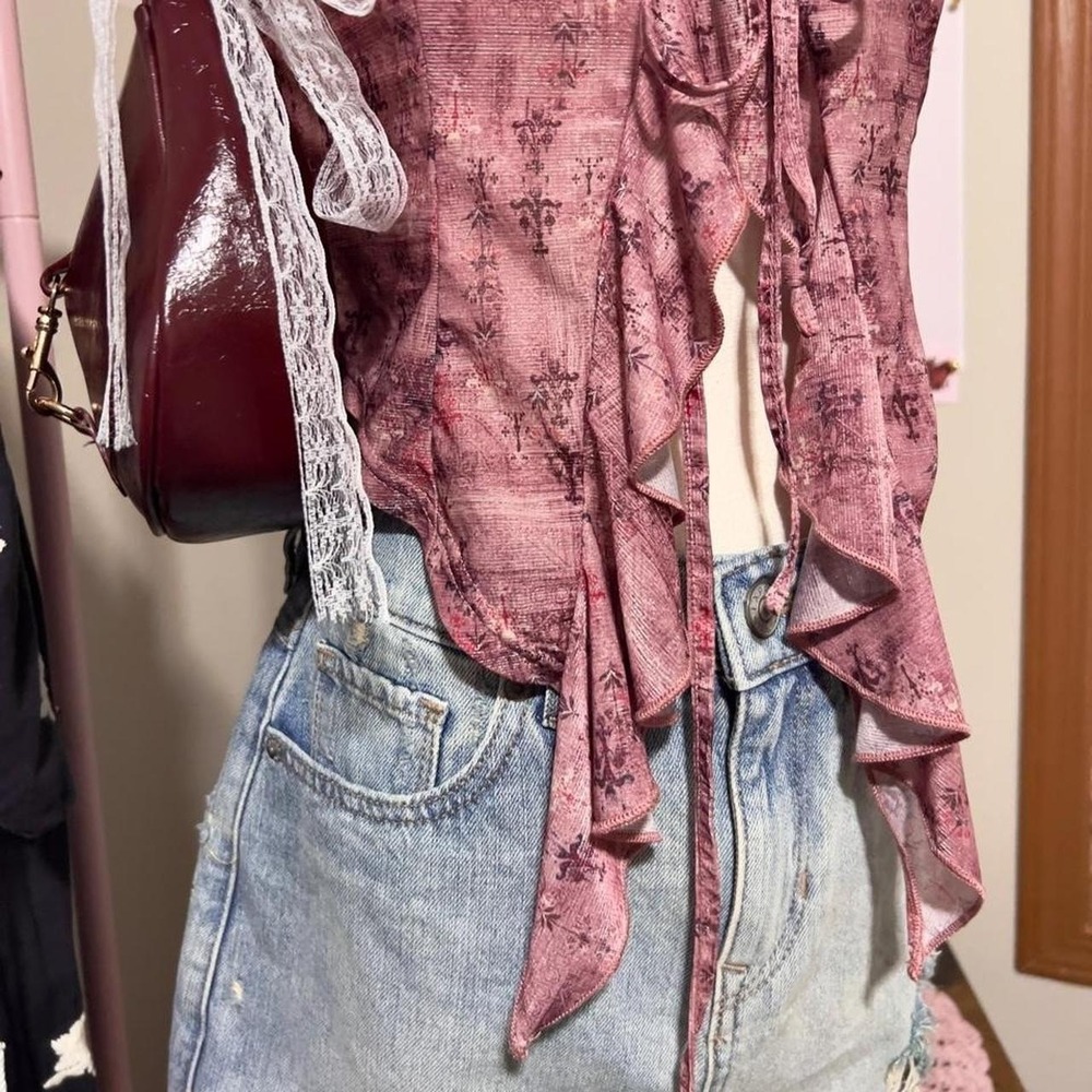 Cider Purple Mesh Ruffle Tie Tank Top Asymmetrical Fairy Size Medium Festival - Picture 3 of 6